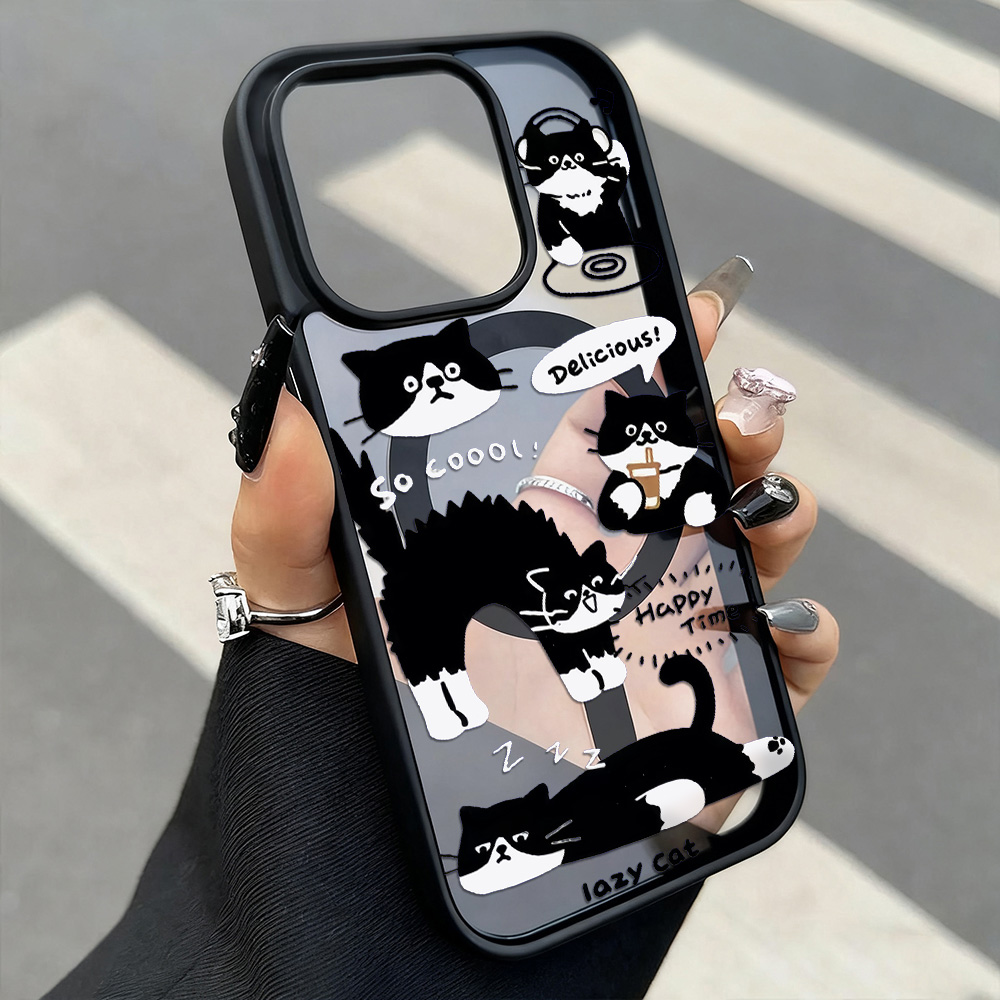 Phone Cases Black - Funny Black Cat Wireless Charging Phone