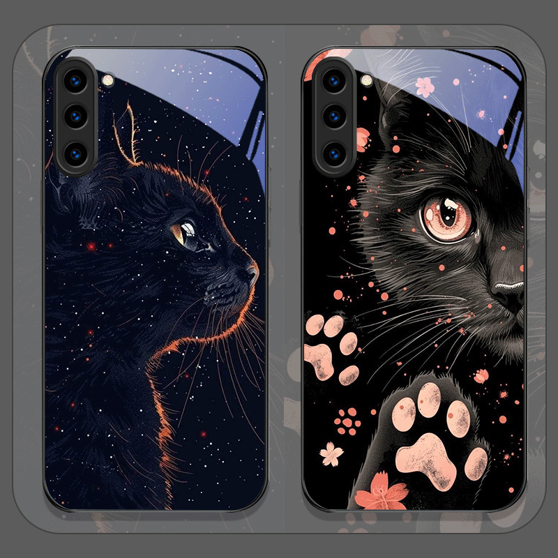 Phone Cases Black - Black Personality Cool Cat Tempered Glass