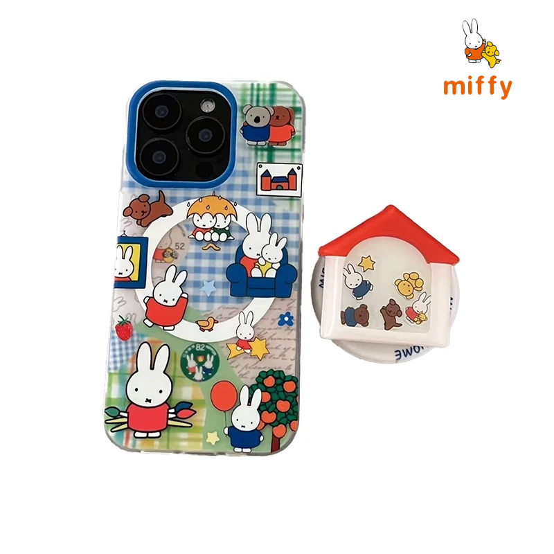Phone Cases Girly - Grid Pattern Miffy Phone Case Suitable