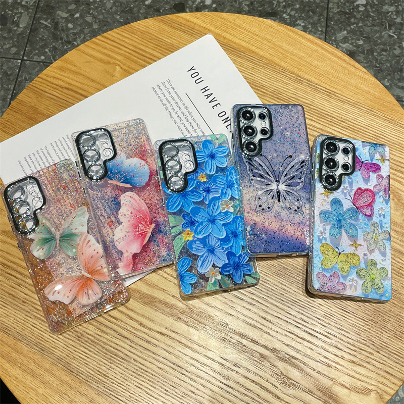 Luxury Oil Painting Flowers Bu - Glitter Shockproof Case ulasan dan harga