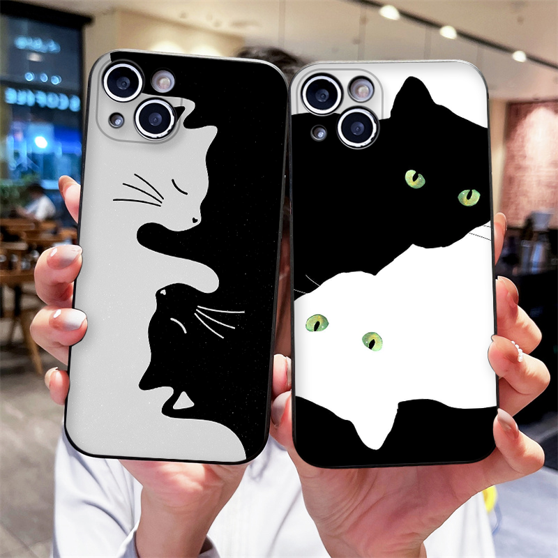 Cartoon Black White Cat Lovers - Phone Cases Black ulasan dan harga