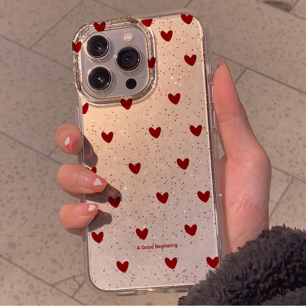 Pink Love Heart Clear Glitter  - Glitter Shockproof Case ulasan dan harga