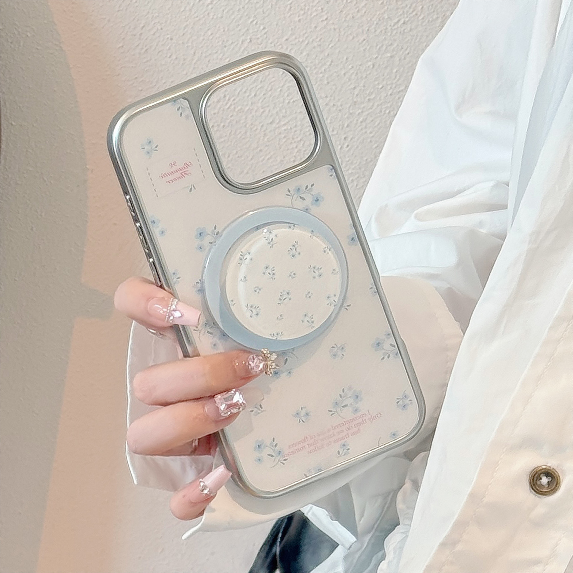 Korean Floral Silver Edge Plat - Phone Cases Girly ulasan dan harga