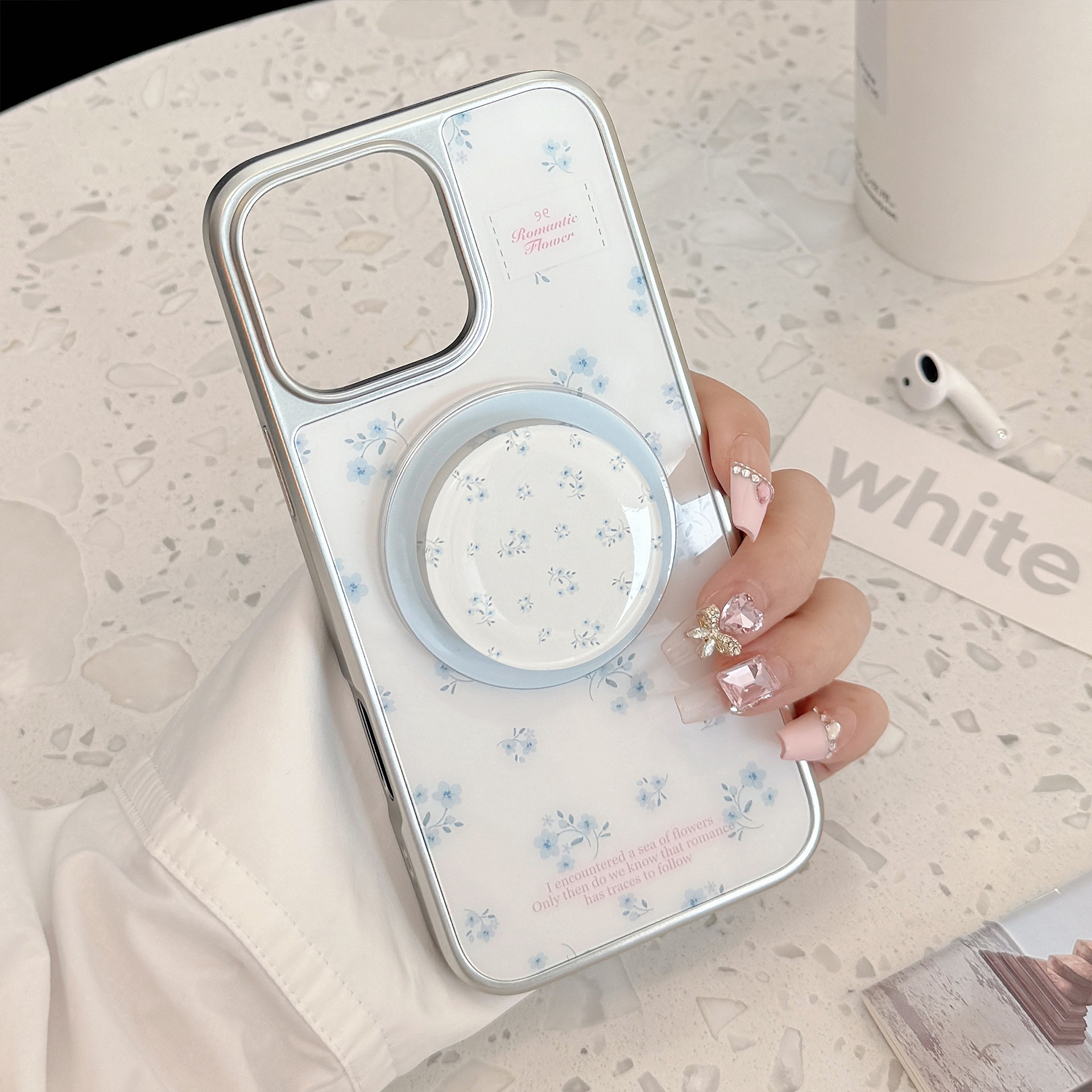 Korean Floral Silver Edge Plat - Phone Cases Girly ulasan dan harga
