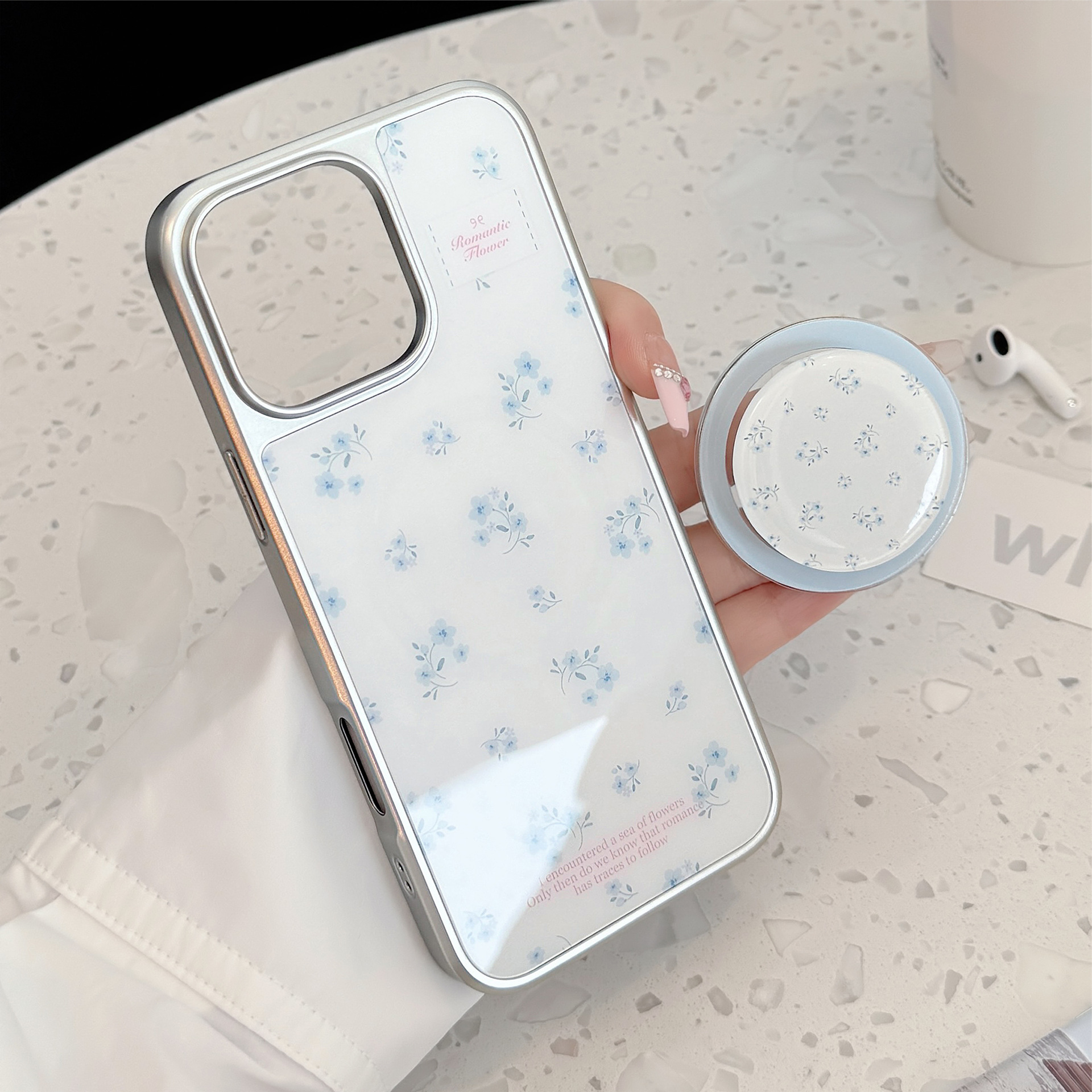 Korean Floral Silver Edge Plat - Phone Cases Girly ulasan dan harga