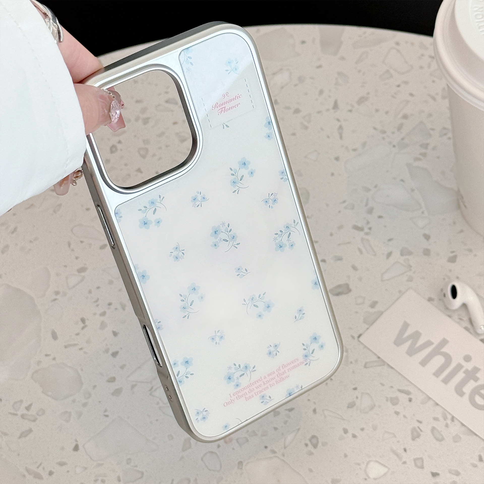 Korean Floral Silver Edge Plat - Phone Cases Girly ulasan dan harga